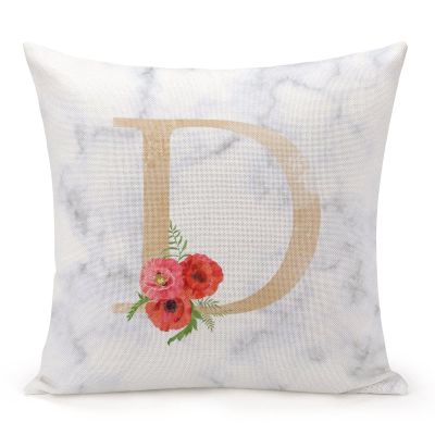 TiuKiu Personalized Alphabet Monogram Throw Pillow Covers 22"x22" Watercolor Poppy Floral Yellow Initial Letter D Farmhouse Accent Decor Square Decorative Cushion Cases for Couch Bed Sofa