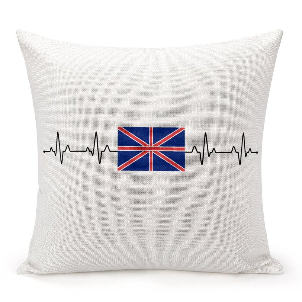 TiuKiu United Kingdom Flag HeartbeatThrow Pillow Cover Funny Flag of United Kingdom Heartbeat Graphic Decorative Pillowcase Cushion Case for Couch Bedroom Car 24"x24"