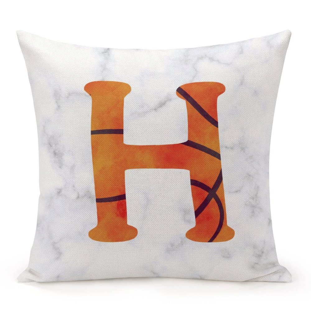 TiuKiu Throw Pillow Covers 24"x24" Basketball Personalized Initial Monogram H Decorative Square Throw Pillow Covers Sports Alphabet Custom Letter Cushion Case for Sofa Couch Farmhouse Home Decoration
