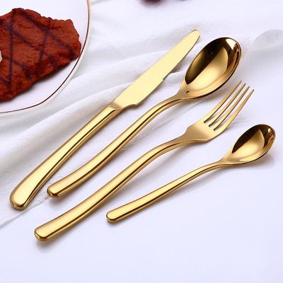 Gold Silverware Set for 6 Stainless Steel Flatware Set Modern Cutlery Utensils 24 Piece Include Knives Forks and Spoons Tableware Set for Home Kitchen Wedding Restaurant Nice Weight Mirror Polished
