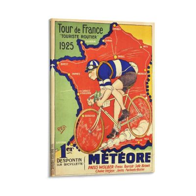 1925 Tour De France Vintage Bicycle Poster Sport Poster Cycling Poster Tour De France Map Canvas Wall Art Prints for Wall Decor Room Decor Bedroom Decor Gifts 24x36inch(60x90cm) Frame