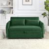 55" Convertible Sofa Bed, Velvet Loveseat Sofa with 2 Detachable Arm Pockets, Sofa Couch with Pull Out Bed, 2 Pillows and Adjustable Backrest, Living Room Sofa with Grid Design Armrests, Green view 1