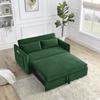 55" Convertible Sofa Bed, Velvet Loveseat Sofa with 2 Detachable Arm Pockets, Sofa Couch with Pull Out Bed, 2 Pillows and Adjustable Backrest, Living Room Sofa with Grid Design Armrests, Green view 3