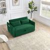 55" Convertible Sofa Bed, Velvet Loveseat Sofa with 2 Detachable Arm Pockets, Sofa Couch with Pull Out Bed, 2 Pillows and Adjustable Backrest, Living Room Sofa with Grid Design Armrests, Green view 4