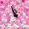 Pink Birthday Party Decorations, Light Pink and White Decor with Happy Birthday Banner, Tissue Pom Pom Flowers, Hot Pink and White Balloons, Pink Foil Curtain, Bday Party Supplies for Women view 2