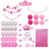 Pink Birthday Party Decorations, Light Pink and White Decor with Happy Birthday Banner, Tissue Pom Pom Flowers, Hot Pink and White Balloons, Pink Foil Curtain, Bday Party Supplies for Women view 3