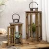 TIMRIS Large Farmhouse Wooden Metal Lantern Set of 2, Rustic Decorative Floor Candle Lanterns, Vintage Distressed Hanging Lanterns for Home Dcor (No Glass) view 1
