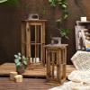TIMRIS Large Farmhouse Wooden Metal Lantern Set of 2, Rustic Decorative Floor Candle Lanterns, Vintage Distressed Hanging Lanterns for Home Dcor (No Glass) view 2