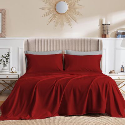Softport Beddings Alberta King 96x96 Size Luxurious 600 Thread Count Soft & Silky Feel Long Staple 100% Egyptian Cotton Sheet Set, Fits Mattress Up to 21 inches Deep Pocket Sheet Set Burgundy Color