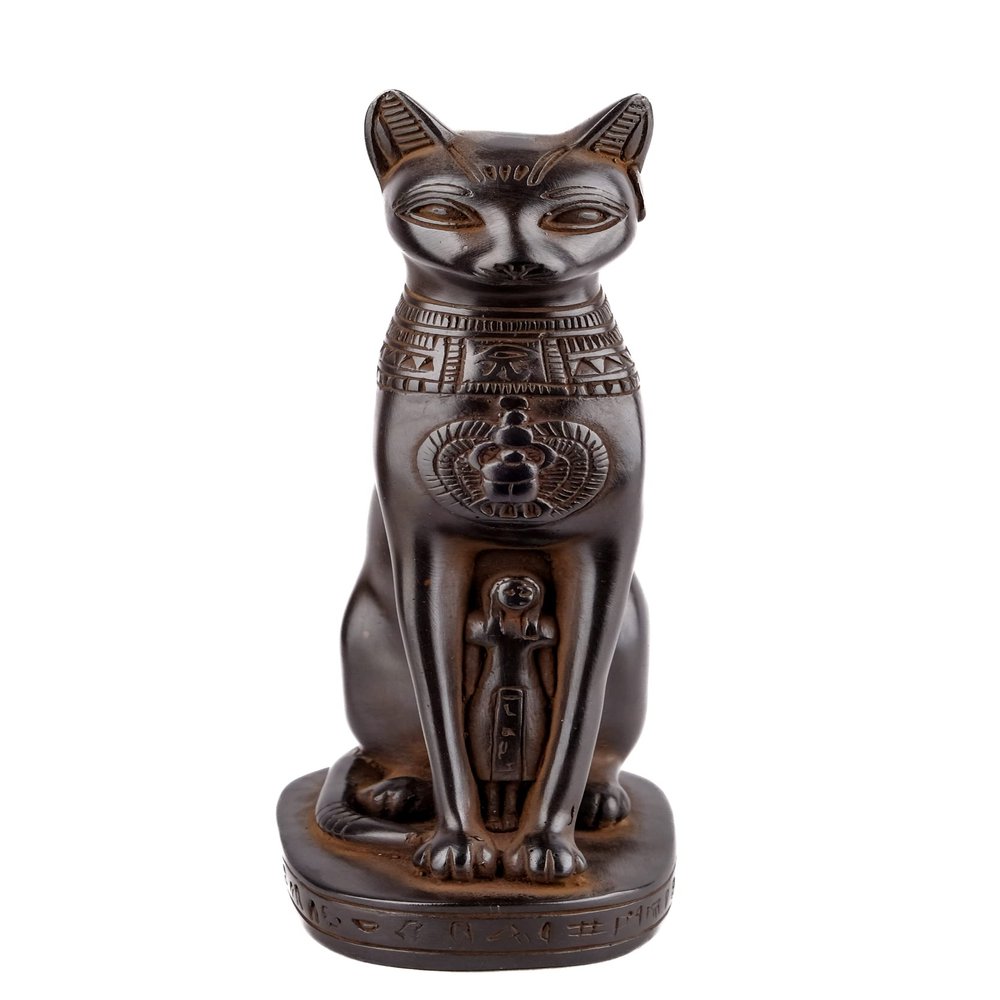 Ancient Egyptian Statue of Goddess Bastet cat Heavy Black Stone Made in Egypt. Bastet in her Late Form of a cat-Headed Woman, Rather Than a Lioness