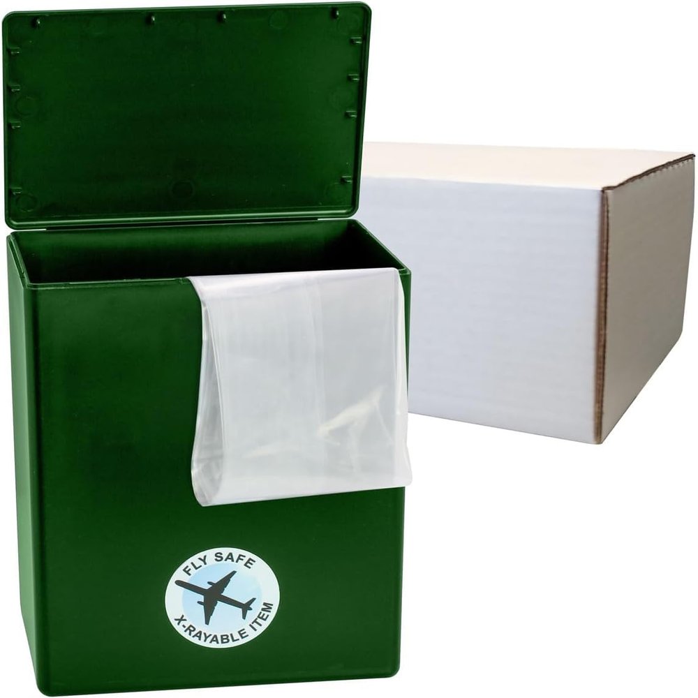 CarrySafe TSA-Approved Travel Urn Kit Guaranteed Fly-Safe Temporary Cremation Urn for Human Ashes Personalized, Airline Friendly, 200 Cu in, Green Plastic with Travel Box