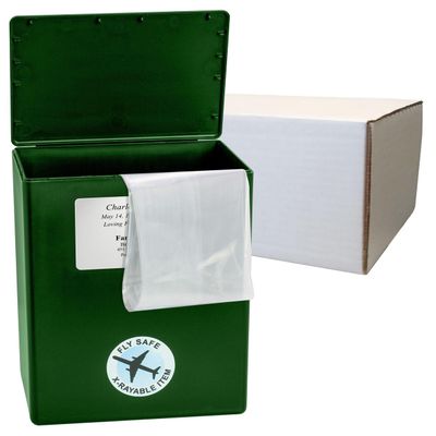 CarrySafe TSA-Approved Travel Urn Kit  Guaranteed Fly-Safe Temporary Cremation Urn for Human Ashes  Personalized, Airline Friendly, 200 Cu in, Green Plastic with Travel Box