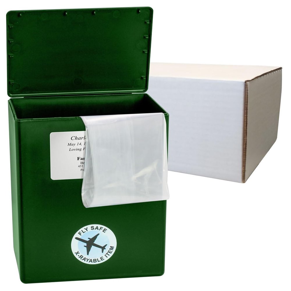 CarrySafe TSA-Approved Travel Urn Kit  Guaranteed Fly-Safe Temporary Cremation Urn for Human Ashes  Personalized, Airline Friendly, 200 Cu in, Green Plastic with Travel Box