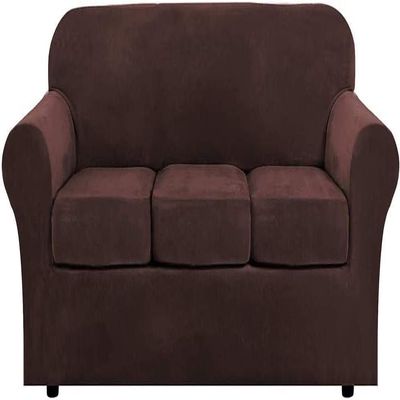 Modern Velvet Sofa Covers With Separate Seat Cushion Cover, High Stretch Sofa Slipcovers Super Soft Couch Covers Non-Slip Sofa Furniture Protector for Living Room ( Color : Brown , Size : 3 Seater )