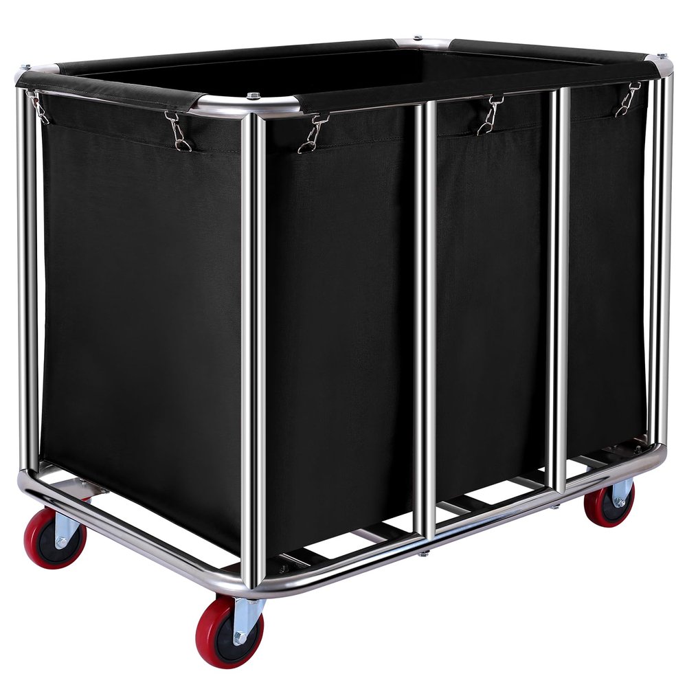Commercial Laundry cart with Wheels,400L Large Laundry Basket with Wheels,Laundry Hamper on Wheels Heavy Duty with Steel Frame and Waterproof Oxford Cloth, 440Lbs Load (C-Black)
