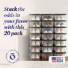 HOMZ 20-Pack Snaplock, Small Clear Plastic Storage Organizer Bins w/Lids, 6 Quart, Gray - Stackable Container Boxes for Bedroom, Bathroom, Garage, and Office Organization view 2
