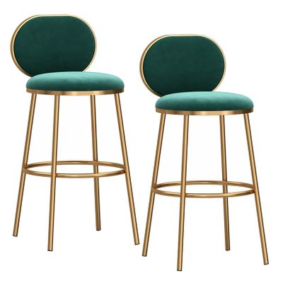 OYhmc 2 Pcs Barstools, Velvet Counter Height Bar Stools Mid Century Kitchen Breakfast Bar Chairs with Footrest, 65cm/75cm