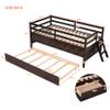 KLMM Elegant Low Day Bed Twin Size with Full Safety Fence, Climbing Ladder, Storage Drawers and Trundle Gray Solid Wood Bed, Suitable for Children, Teenagers, Adults, Room (Espresso@I) view 2