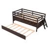 KLMM Elegant Low Day Bed Twin Size with Full Safety Fence, Climbing Ladder, Storage Drawers and Trundle Gray Solid Wood Bed, Suitable for Children, Teenagers, Adults, Room (Espresso@I) view 4