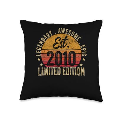 13th Birthday Vintage 13 Year Old Est 2010 Limited Edition Throw Pillow