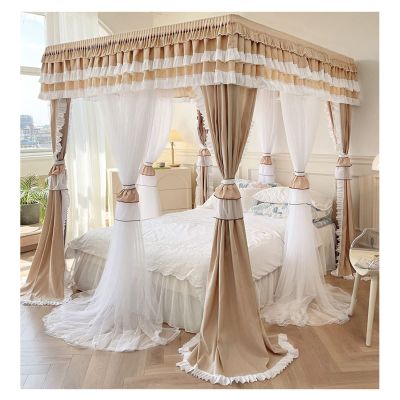 Bed Canopy Bedroom Deluxe Bed Canopy, 360 Protective Double Bed Curtain/Mosquito Net, Removable for All Seasons, Suitable for 1.5m/1.8m/2m Single Double Bed (Color : Khaki, Size : 1.5x2x2m)