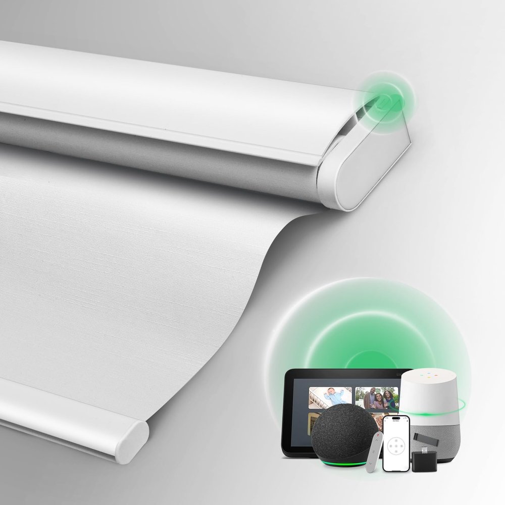 Motorized Blinds with Remote, 100% Blackout Electric Blind for Windows,Smart Automatic Blinds Cordless Roller Shades, White 24" W x 72" H