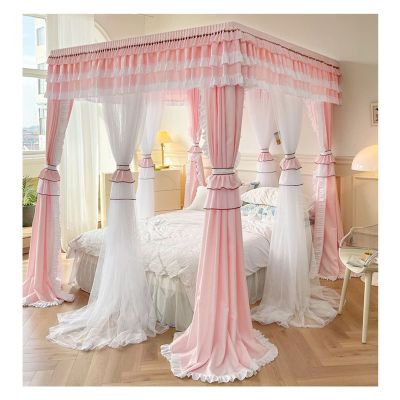 Bed Canopy Deluxe Four Season Bed Canopy, Bed Curtain for The Bedroom of The Girl's Princess Room with Bracket, Suitable for 1.5m/1.8m/2m Single Double Bed (Color : Pink, Size : 2x2.2x2m)