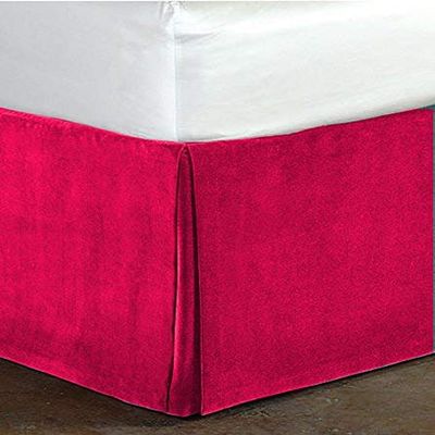 ComfyRight Wrap Around Bed Skirt Fuschia Pink Color Velvet Bed Skirt 12 inch Drop Length Bed Skirt Dust Ruffle with Split Corners Twin. (39 x 75)