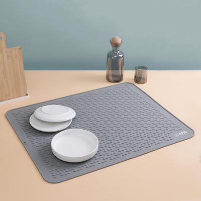 Extra Large 30 x 24 Inch Silicone Dish Drying Mat for Dish Drying Rack, Easy Clean Silicone Drying Mat for Kitchen Counter, Non-Slip Dish Drain Matt, Heat Resistant Silicon Dish Mat, Gray, SAPID