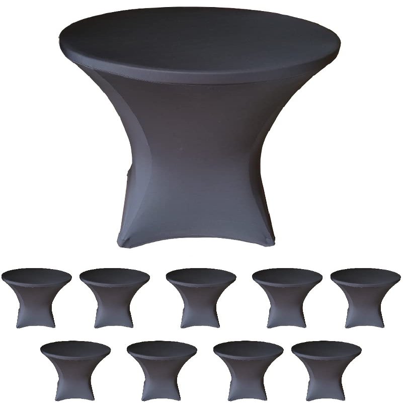 10 Pack 32 Round x 43" Tall Spandex Fitted Table Cover for Folding Bar Height Tables (10 Pack, Black)