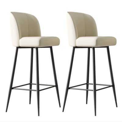 ADEADE 65cm Height Leather Barstools Set of 2 Island Bar Chairs with Back Bar Stools Counter Height Carbon Steel Metal Legs Upholstered Seat for Home Kitchen Bar Office Dining Room (Color : White)