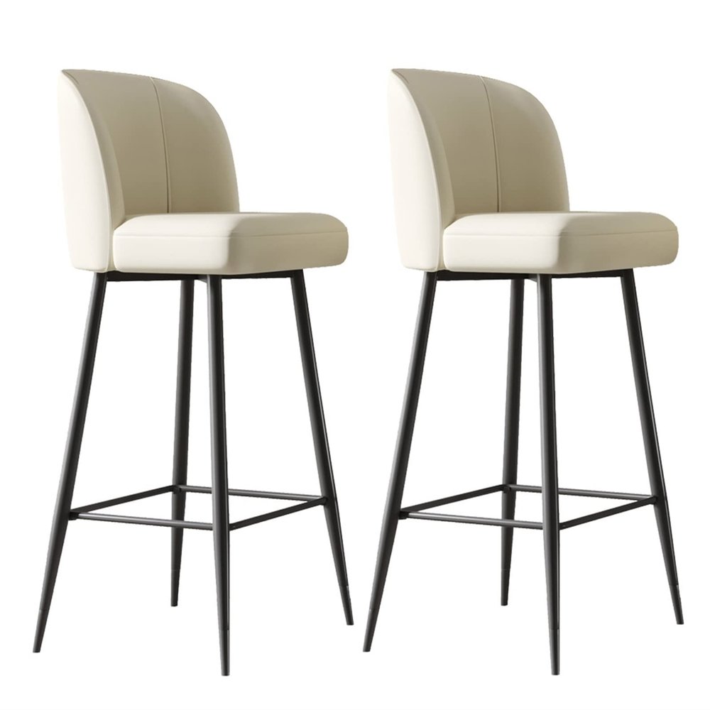ADEADE 65cm Height Leather Barstools Set of 2 Island Bar Chairs with Back Bar Stools Counter Height Carbon Steel Metal Legs Upholstered Seat for Home Kitchen Bar Office Dining Room (Color : White)