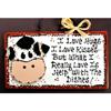 1 Pcs Cow Overlay Hugs Kisses Dishes Kitchen Sign Wood Decor Wall Art Hanger Plaque view 1