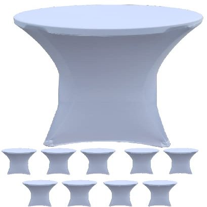 10 Pack 32 Round x 43" Tall Spandex Fitted Table Cover for Folding Bar Height Tables (10 Pack, White)
