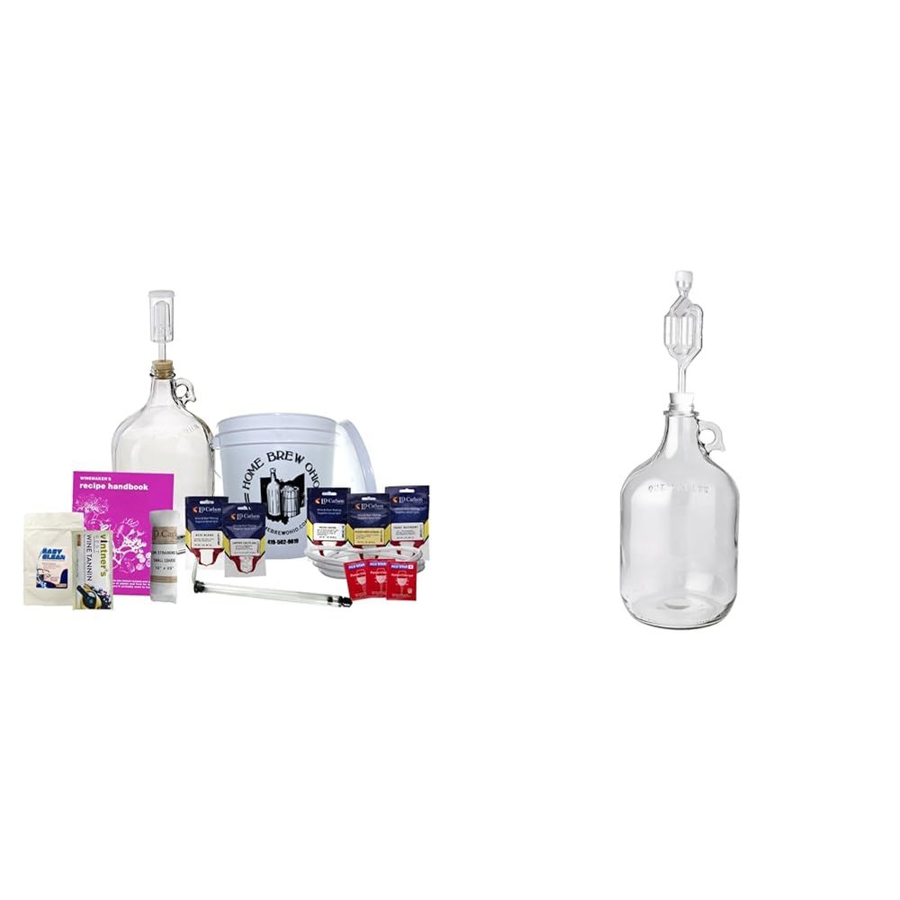 Home Brew Ohio Upgraded 1 Gallon Wine Kit with FastRack 1 gal Glass Wine Fermenter, Airlock, Stopper