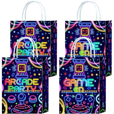 16 Pieces Game on Goodie Bags for Gamer Birthday Party Supplies,Arcade Gaming Gift Snacks Treat Candy Party Favors Bags with Handles for Kids Adults Video Game Theme Party Decorations (Arcade-Blue)