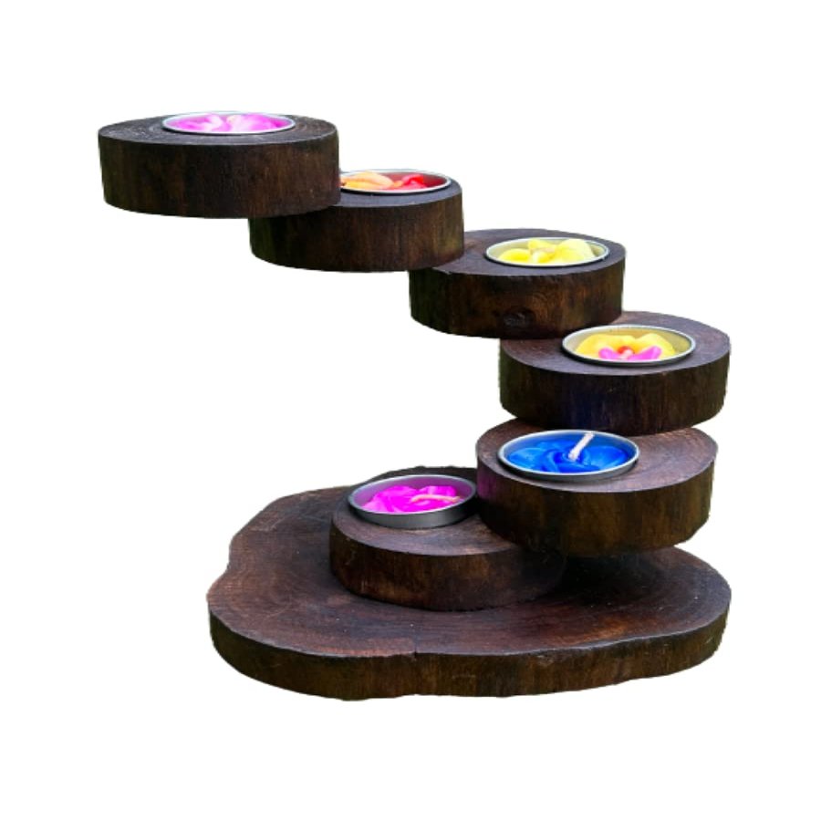 6-Tier Twist Tealight Candle HolderTeak Wood for Home Decor