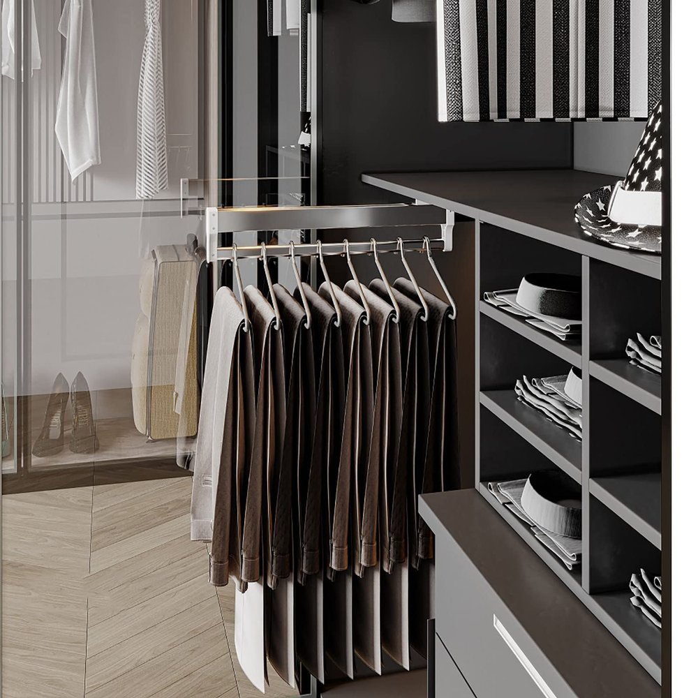Pull Out Clothes Rail Adjustable 30-80cm, Steel Extendable Closet Rod for Pants Clothing Storage, Wardrobe Adjustable Clothes Hanger Rail Space Saving (Size : 60cm)