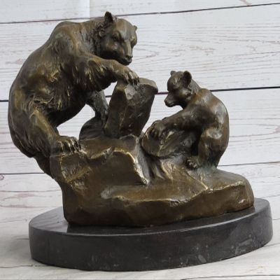 Hnadmade Art Dcor Scultura Bronzo Base Marmo Orsa Nera con Cucciolo Best Gift Artwork Deal Gift by Think Bronze