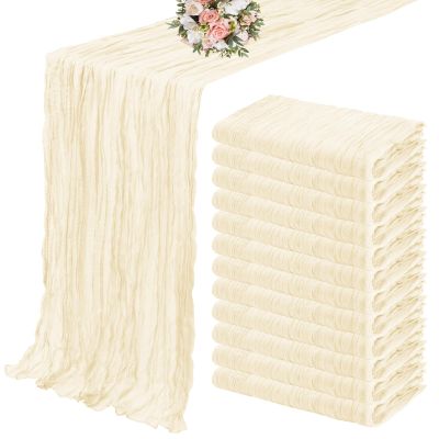 12 Pack Cheesecloth Table Runner 35 x 120 inch Long Boho Cheese Cloth Gauze Table Runners Cream Semi Sheer Table Runner for Wedding Decor, Bridal Shower, Birthday Party (Ivory)