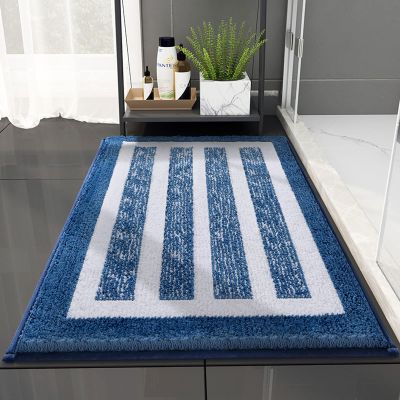 Bathroom Rugs Non Slip Striped 24x35in, Bathroom Rug Mat Rectangle Extra-Soft, Bath Mat Super Absorbent, Bath Carpet Washable Dries Quickly, for Bathroom Floor, Bath Door Mat