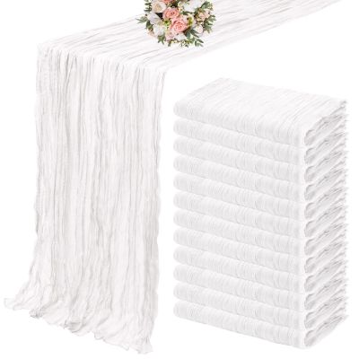 12 Pack Cheesecloth Table Runner 35 x 120 inch Long Boho Cheese Cloth Gauze Table Runners Semi Sheer Table Runner for Wedding Decor, Bridal Shower, Birthday Party (White)