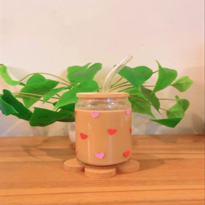 Iced Coffee Glass Cup with Bamboo Lid and Straw | 16oz Beer Can Glass | beer glass Cup | Can Shaped Glass Soda Can Cup | heart shape Glass Cup, Beer Glass Can, Glass Coffee Cup