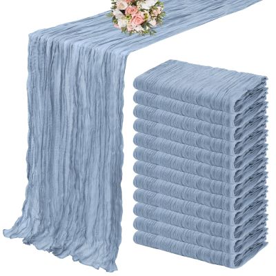12 Pack Cheesecloth Table Runner 35 x 120 inch Long Boho Cheese Cloth Gauze Table Runners Semi Sheer Table Runner for Wedding Decor, Bridal Shower, Birthday Party (Dusty Blue)