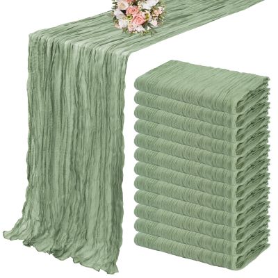 12 Pack Cheesecloth Table Runner 35 x 120 inch Long Boho Cheese Cloth Gauze Table Runners Semi Sheer Table Runner for Wedding Decor, Bridal Shower, Birthday Party (Sage Green)