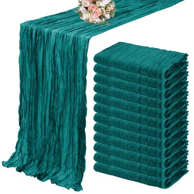 12 Pack Cheesecloth Table Runner 35 x 120 inch Long Boho Cheese Cloth Gauze Table Runners Semi Sheer Table Runner for Wedding Decor, Bridal Shower, Birthday Party (Teal)