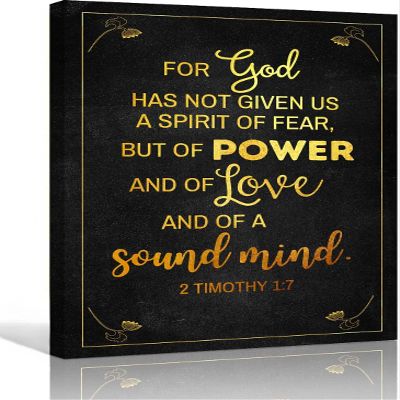 2 Timothy 1 7 Bible Verse Wall Art Prayer Poster Vintage Scripture Wall Decor Pictures for Bedroom Aesthetic Bathroom Decorations Picture Painting Prints Rectangle Canvas Artwork for Kitchen (20x30inch(50x75cm),Framed)