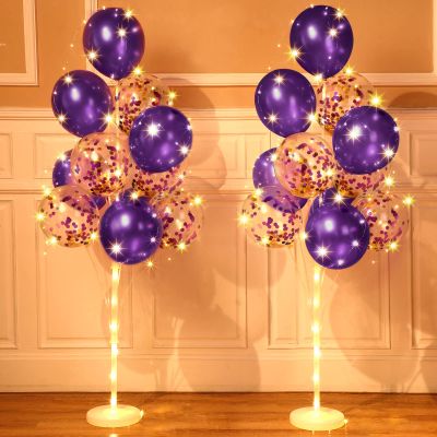 Wettarn 2 Sets Floor Balloon Column Stand Kit with LED Lights 40 Pcs Balloons Column Holder Centerpieces Tower Backdrop for Mardi Gras Valentine Wedding Baby Shower Birthday Party(Purple)