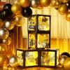 Funrous 51 Pcs Gold and Black Birthday Party Decorations for Men Women Black and Gold Birthday Balloon Boxes with LED Light and Stickers Backdrop Photo Props for Party Supply Balloon Arch Kit view 1