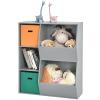 HONEY JOY 5 Cubbies Kids Toy Storage Organizer, Children Bookcase and Bookshelf w/2 Storage Boxes, Wooden Multi-Bins Toy Storage Display Cabinet for Playroom, Nursery, Daycare, Kindergarten(Gray) view 1